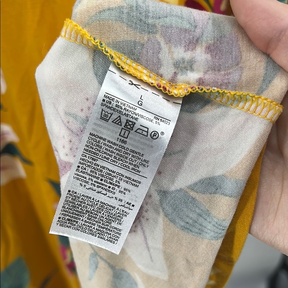 Old Navy Floral Mini swing Dress Yellow Purple L floral viscose tropical summer - Picture 6 of 11
